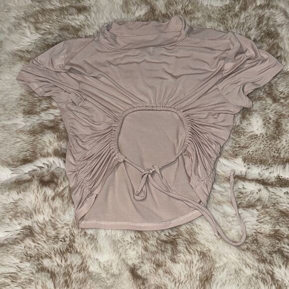 Lelis Cropped Neutral T-Shirt with Adjustable Open Back | Sz S - Picture 3 of 5